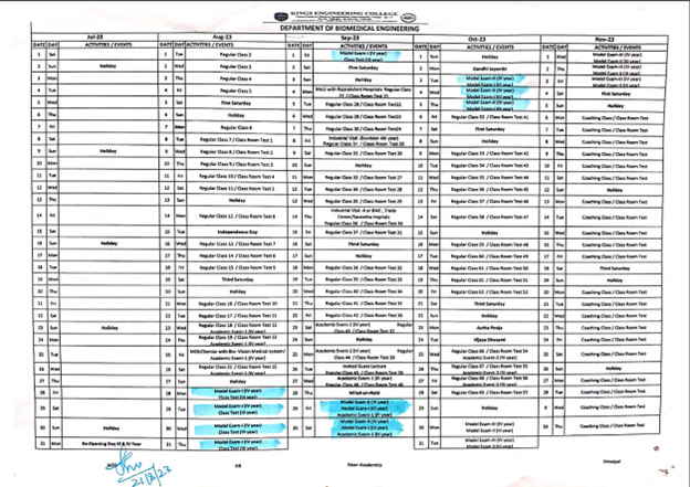 Second year Schedule