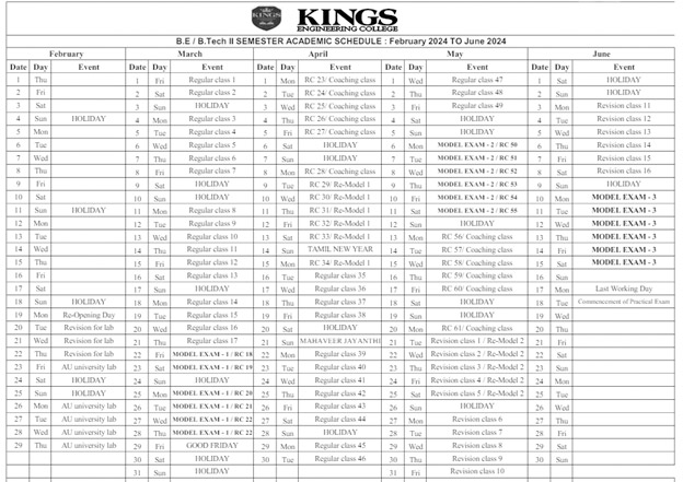 Third year Schedule