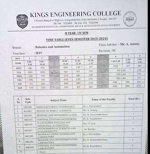 Academic Time Table 2